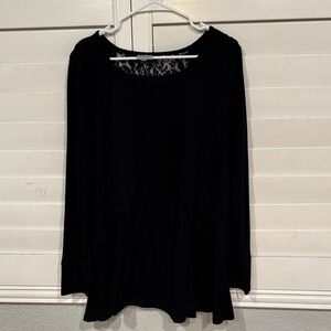Avenue Black Lace Detail Long Sleeve Top